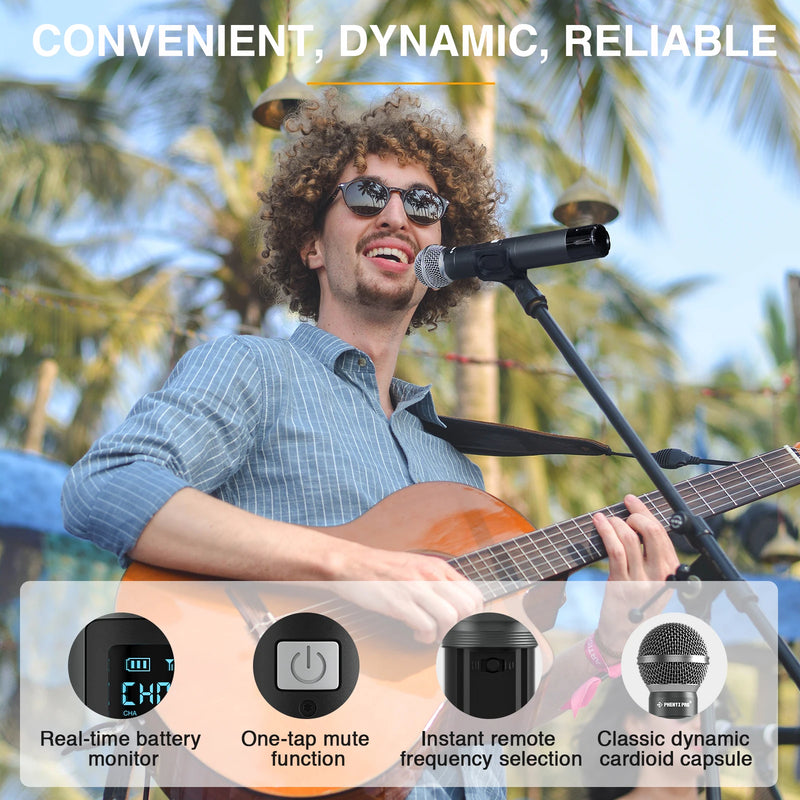 Phenyx Pro Dual Digital Wireless Microphone System w/ 2x15 UHF Channels, Handheld/Bodypack Transmitters(PDP-2)