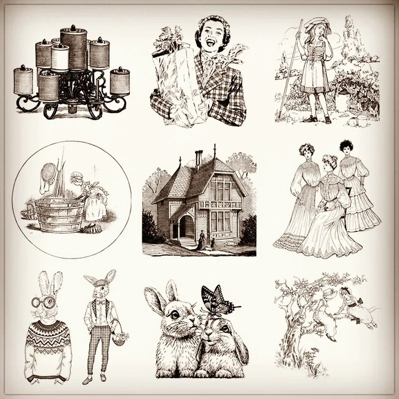 2022 New 10x10 Retro Easter Clear Stamps Girls Stamps Tie Child Bunny Lady Card Crafts No Metal Cutting Dies Scrapbooking