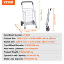 VEVOR 66/110/200lbs Folding Shopping Cart Grocery Utility Trolley with Rolling Swivel Wheels Foldable Laundry Basket for Luggage