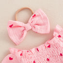 Newborn Clothes Baby Girl Autumn Romper Dress Long Sleeve Crew Neck Red Heart Print Jumpsuit with Bow Headband