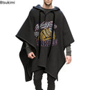 Autumn Trendy Men's Cape Coat Vintage Poncho Jacket Batwing Sleeve Irregular Design Men Hooded Trench Shawl Coat Cosplay Costume