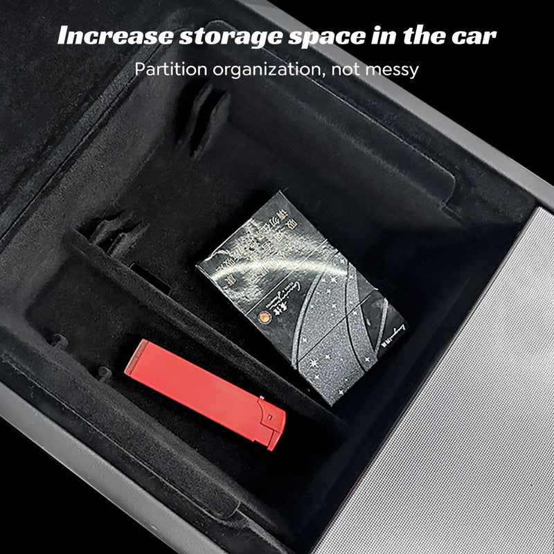 For 2024 Tesla New Model 3 Highland Hidden Storage Box Car Center Console Armrest Front and Rear Flocking Layered Grid Organized