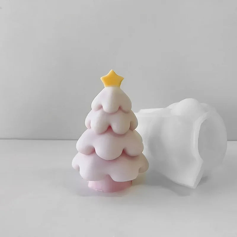 3D Christmas Tree Silicone Candle Mold Handmade Cute Xmas Tree Scented Aromath Soap Plaster Resin Mould Gift Ornament Home Decor