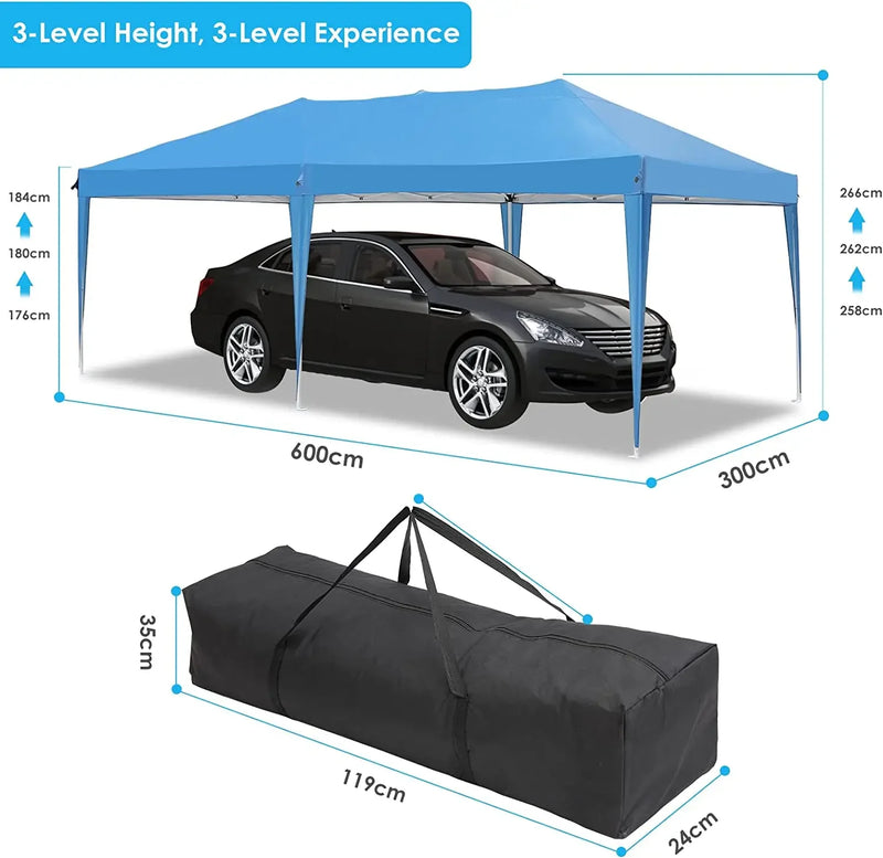 3 X 6m Waterproof Pop Up Gazebo Outdoor Pavilion Tents Four Sides 420D Oxford Cloth Rainproof Canopy Tent for Wedding