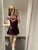 New Women Slim Temperament Purple Black Mini Dress Sexy Summer Knit Waist Skirt Spice Girls Dresses Bodycon Dress High Quality