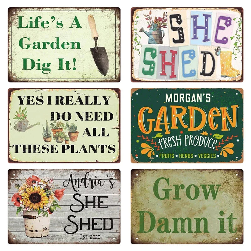 Tin Sign Garden Hoeing Aint Easy Flower Plant Sign Decor Funny Slogans Born with Plants Retro Look Metal Poster FarmhouseSign