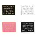 if you can read this you are too close 4 colors slogon letter Pin Brooch Black Cloak Death Skull Button Enamel for Women Men Hat