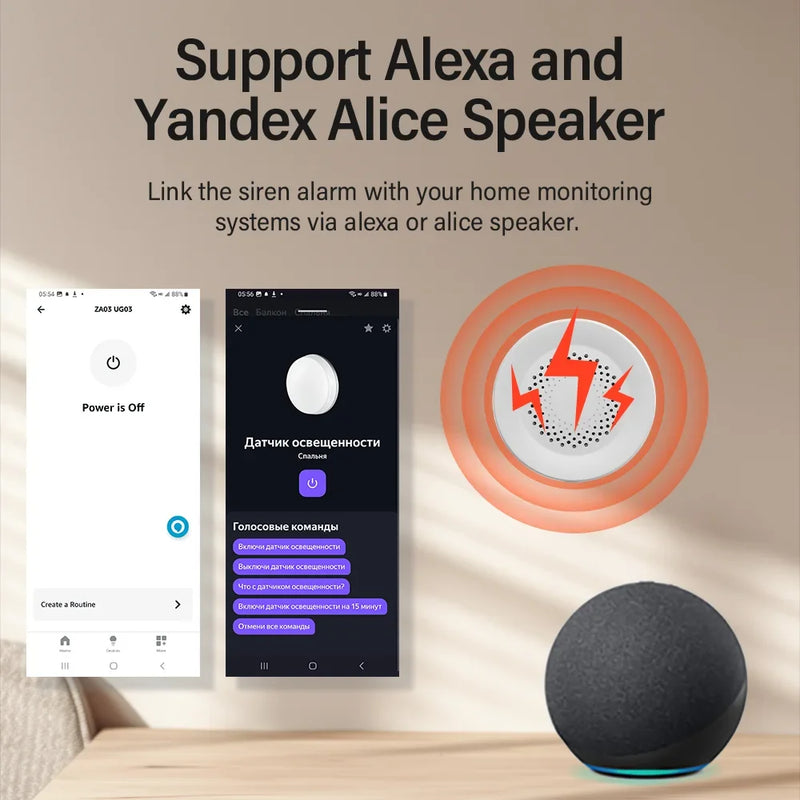 Tuya Zigbee Siren Alarm For Smart Home Security 100db Speaker Works With Alexa Yandex Alice Require Tuya Zigbee Hub.