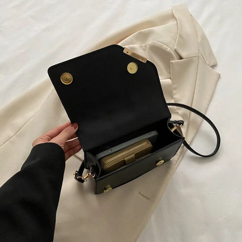 New Fashion Casual Solid Color PU Material Lingge Flip Women's Handbag Single Shoulder Bag For Commuting Daily Gift Bag