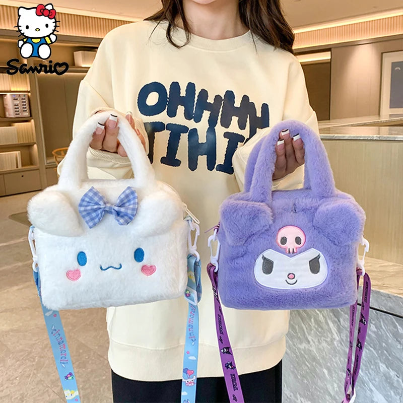Plushies Sanrio Bag Plush Kuromi Backpack Cinnamoroll Tote Bag My Melody Handbag Storage Women Makeup Bag Messenger Gift Girl