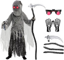 Sloosh Creations Child Unisex Grim Reaper Costume, Halloween Costume with Glowing Red Eyes for Kids Trick-or-Treating