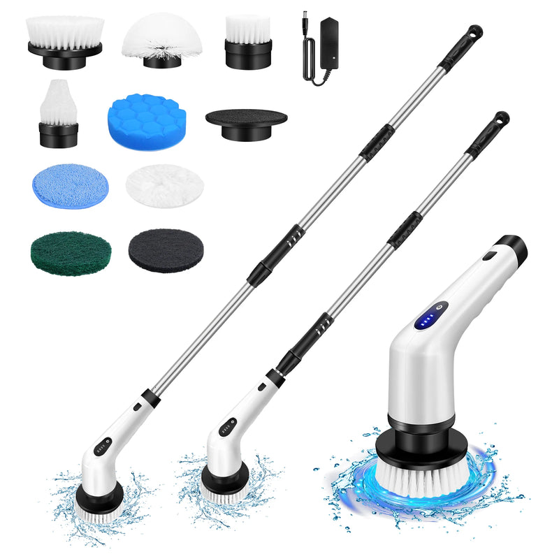 Electric Spin Scrubber Electric Cleaning Brush w/9 Brush Heads&Extension Handle,Cordless Cleaning Brush for Tile,Sink,Tub,Floor