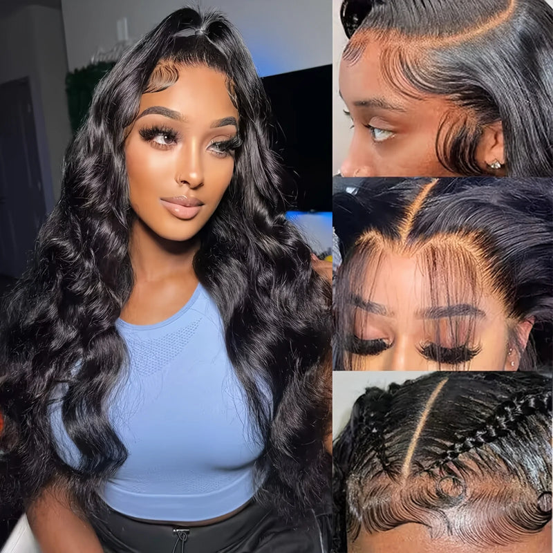 Natural Black 13x6 Body Wave 180% Density Frontal Wig Brazilian Remy Hair wig HD Transparent Lace 100% Human Hair Wig For Women