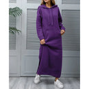 Hoodies Dress For Women Fashion 2025 Hem Lace-up Midi Robe Hooded Long Dress Autumn Winter Warm Casual Loose Sweatshirt Vestidos