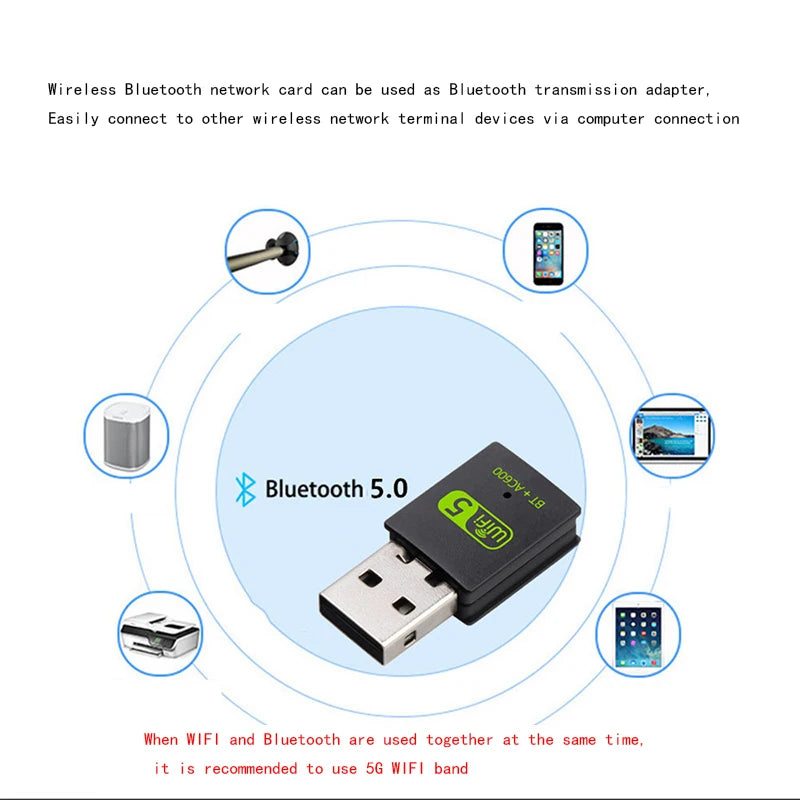 600Mbps USB WiFi Bluetooth Adapter 2in1 Dongle Dual Band 2.4G 5GHz USB WiFi 5 Network Wireless Wlan Receiver DRIVER FREE