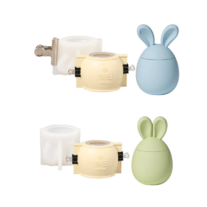Hoppy Bunny - Eared Easter Egg Candle Jar Silicone Molds for Cement Handmade Storage Box Molds for Concrete Easter Home Decor