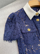 The Nocturne | Navy Lace Patchwork Retro Midi Dress