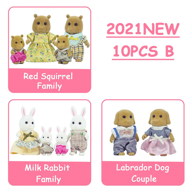 Easter Bunny 10-18Pcs Forest Family Miniture Animals Doll Toy Simulation 1:12 Reindeer Panda Figure Girl Dollhouse Birthday Gift