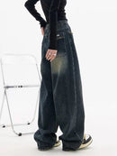 Wide Leg Jeans Women Elegant Casual Korean Fashion Style High Waist Daily Retro Washed Vintage Streeetwear Chic All-match Basic