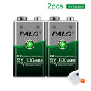 PALO 6F22 9V Ni-MH Rechargeable Battery 9 V 300mAh Batteries 9 voltage low self-discharged 9 volt battery with Smart Charger