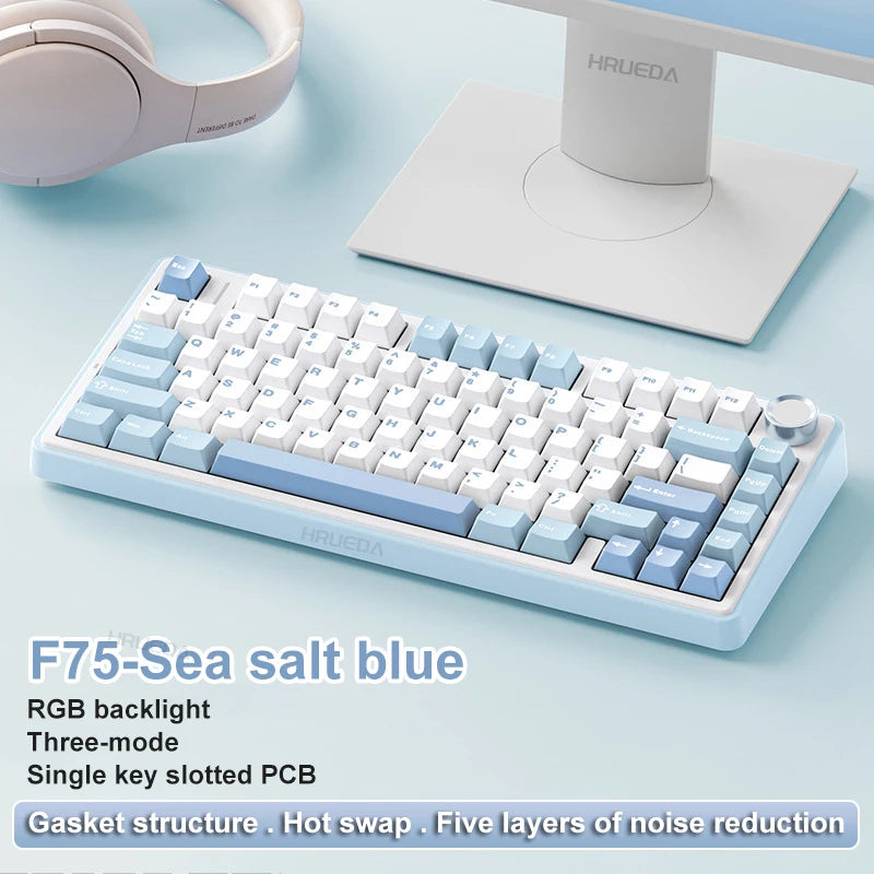 AULA F75 Mechanical Keyboard Wireless Bluetooth 2.4G Wired Tri-Mode Multifunctional Knob Hot Swap Laptop RGB PC Gaming keyboard