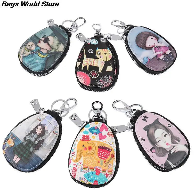 Fashion 1Pc Cartoon Women Key Bag Girl Students Leather Key Wallets Key Case For Car Key Chains Cover New Lovely Key Holder