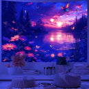 Butterfly Flower UV Reactive Tapestry Wall Hanging Hippie Boho Room Decor Aesthetic Psychedelic Home Dorm Wall Decor Party Decor