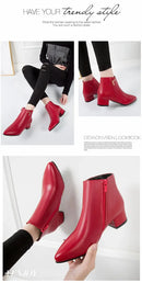 Short women's boots 2025 autumn/winter new Korean version medium thick heel short boots with zipper frosted face pointed single