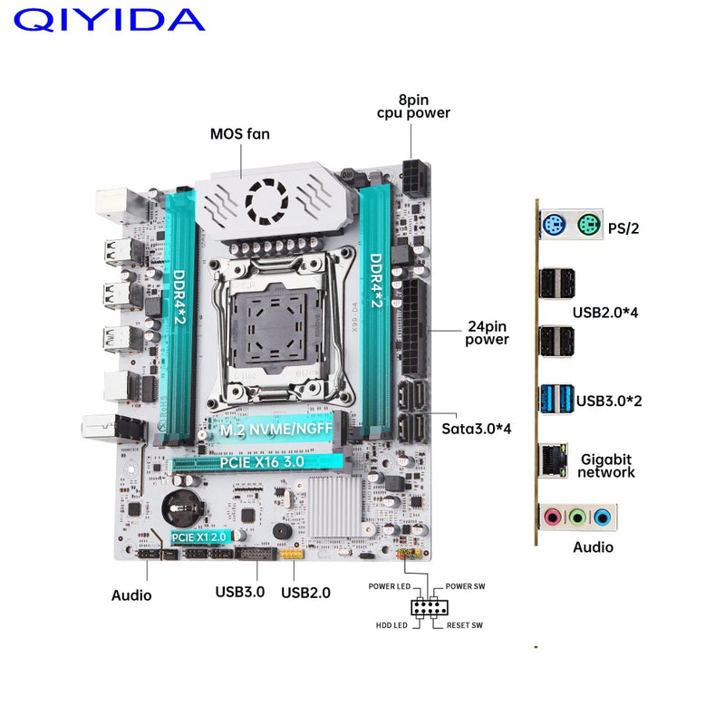 QIYIDA X99 Motherboard Set LGA 2011-3 Kit Xeon E5 2650 V4 CPU Processor With 16GB DDR4 ECC RAM Memory SSD NVME M.2 X99 C612 chip