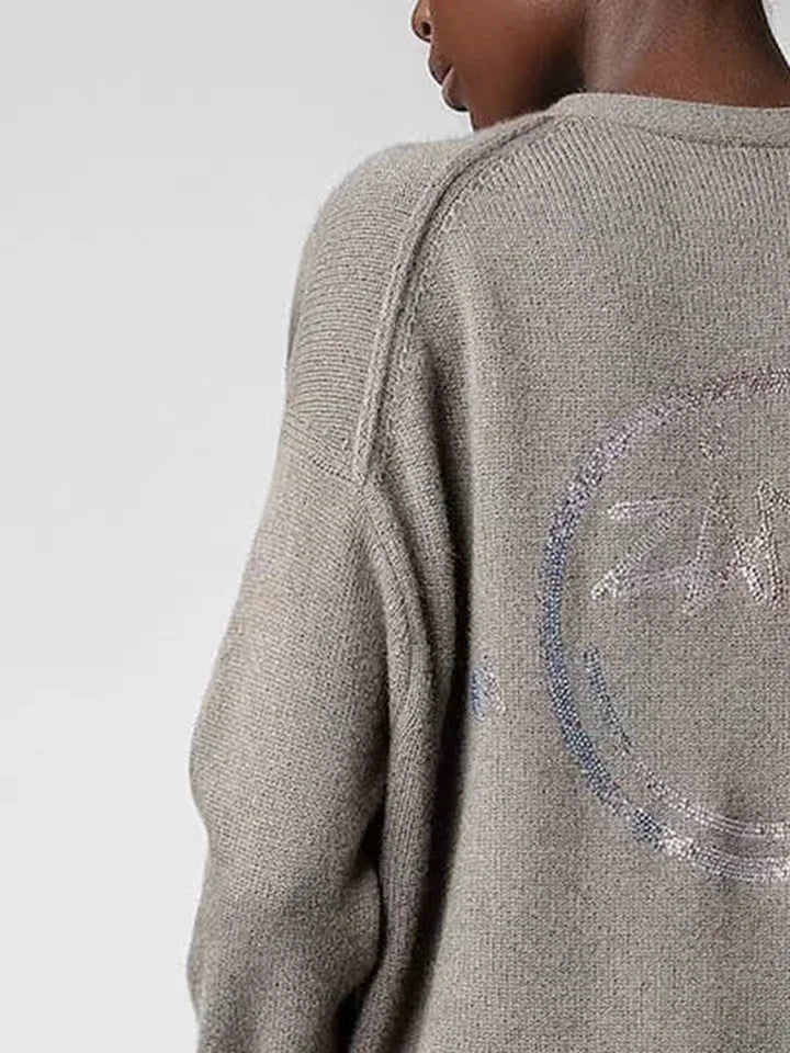 Crystal embellished Happy Face Cashmere sweater women long sleeve single breasted autumn winter cardigan women