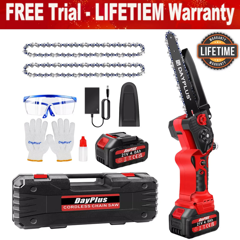 8Inch Cordless Electric Chainsaw Brushless+4.0Ah Battery,One-Handed Portable Pruning for Wood Cutting,Trimming Branch,Courtyard