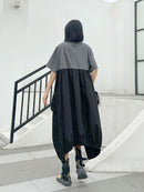 XITAO Irregular Pleated Hit Color Dress  Loose Covering Belly Pullover Short Sleeve Elegant Dress 2020 Summer  XJ4818