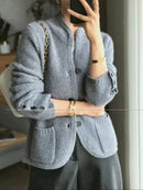 New hot high-end women's knitting cardigan 100% cashmere wool sweater long sleeve half high collarsolid women's wool sweater