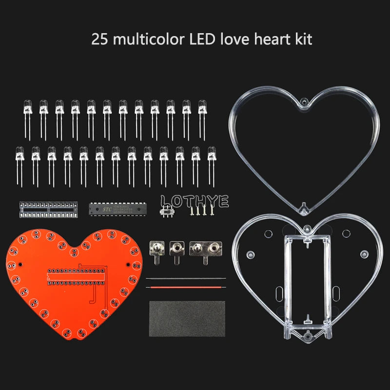 RGB Colorful Flowing Water Light Heart-shaped DIY Soldering Kit Love LED Circuit Board Welding School Welding DIY Practice Board