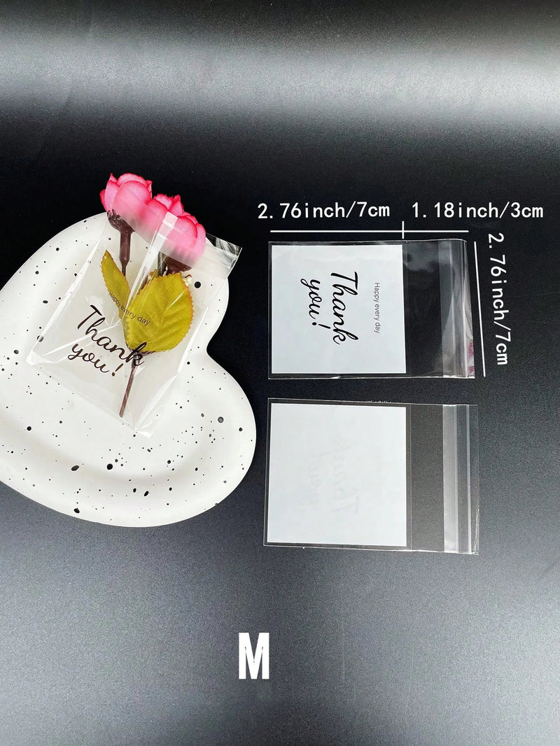 100pcs 3 Sizes Thank You Printed OPP Self-sealing Bags, Small Gift Bags For Gift And Party Decoration
