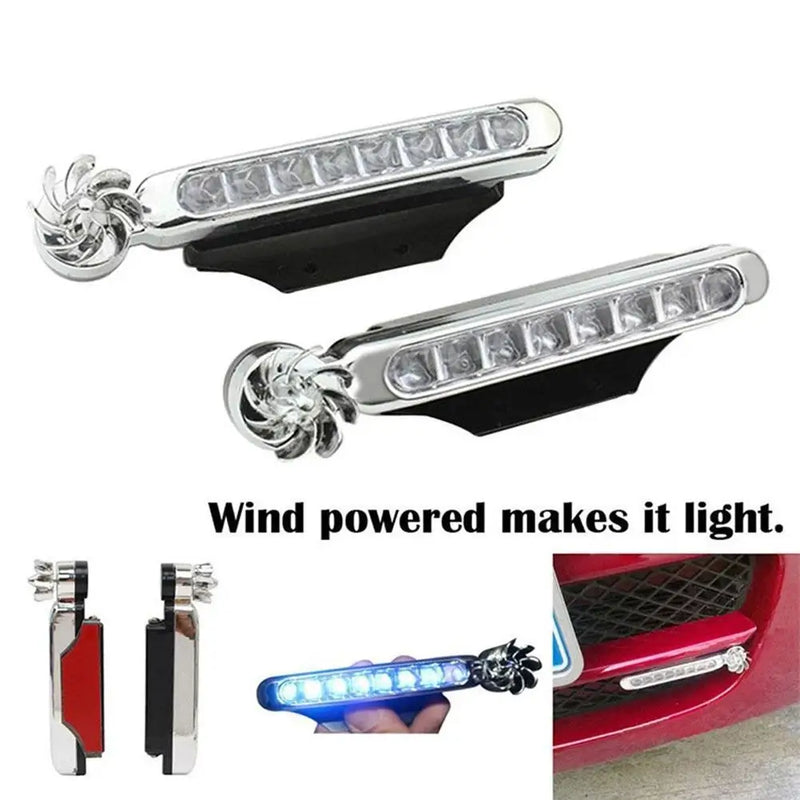 Car LED DayTime Lighting Headlight White/blue Light Wind Powered 8 LED Rotation Fan Led Lights For Car