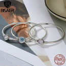 BISAER 925 Sterling Silber Dämonenauge Armbänder Blau Böse Augen Armreifen Pavefassung Zirkon 17-21CM für Damen Party Feiner Schmuck