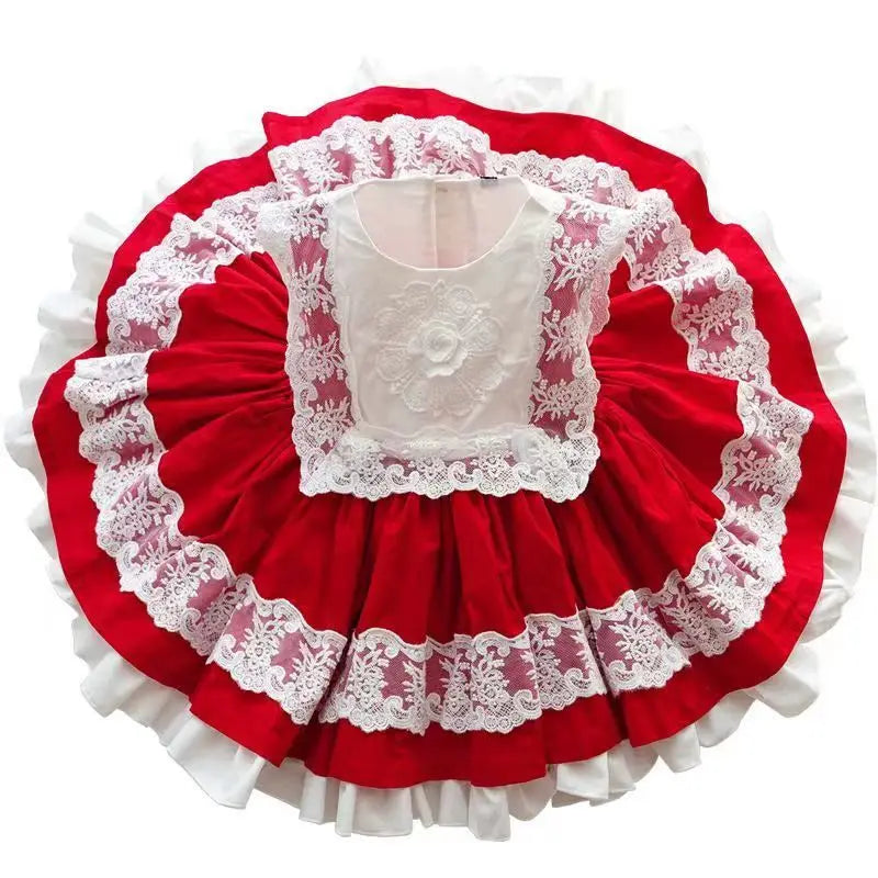 Spanish Bow Snow White Princess Dress Girls Lolita Vestido Children Birthday Eid Easter Party Ball Gown Kids Lace Boutique Cloth
