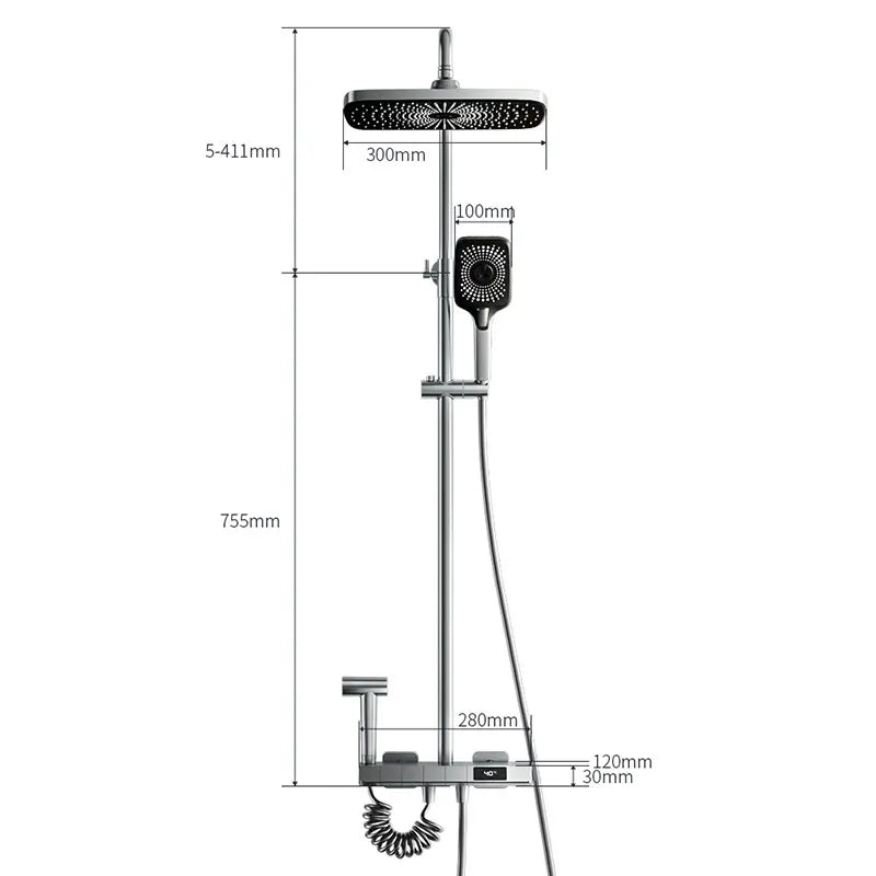 Top1 Piano Key Shower Set Gray Bathroom Digital Display Faucet Shower System Set Bathtub Hot and Cold 4 Functions Tap Shower Set