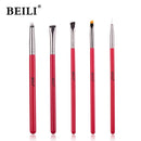 BEILI Red 5PCS Makeup Brushes Synthetic hair Eyebrow Eyeliner Natural goat hair Eyeshadow blending кисти для макияжа