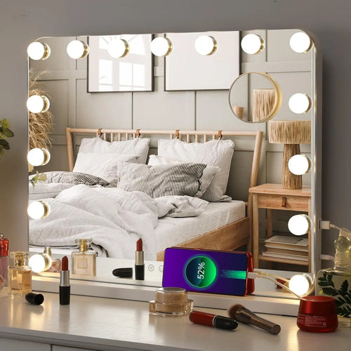 The Studio Circle | 15-Bulb Hollywood Vanity Mirror with Dimmable 3-Color LED Lighting