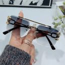Fashion Metal Leopard Rimless Sunglasses Double Bridges Gradient Ocean Film Shades