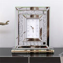 Artloge Desk Clock 30x9.6x33cm Silver Glass Table Clock Mirrored Crushed Diamond Edge for Living Room, Bedroom Decor