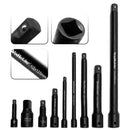 9-teiliges Schlag-Verlängerungsstangen-Set 1/2" 3/8" 1/4" Antrieb Lange Verlängerungsstangen-Set für Schlagschrauber-Stecknüsse Ratschen Reparaturwerkzeuge Schwarz