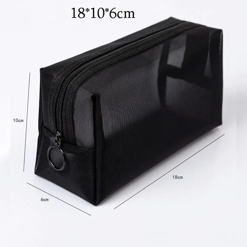 1pcs Black Mesh Cosmetic Bag Women Travel Casual Zipper Make Up Makeup Case Organizer Storage Pouch Toiletry Beauty Wash  Bags