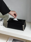 Luxury Woven Tissue Box PU Leather Napkin Case Pure Color Tissue Paper Holder Desktop Home Decoration Creative Paper Towel Cover
