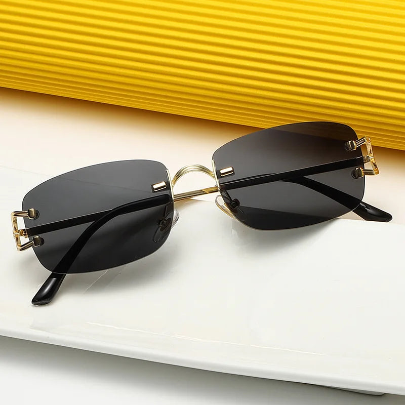 New Small Narrow Rimless Sunglasses Fashion Frameless Rectangle Tinted Lens Eyewear 90s Glasses for Women Men