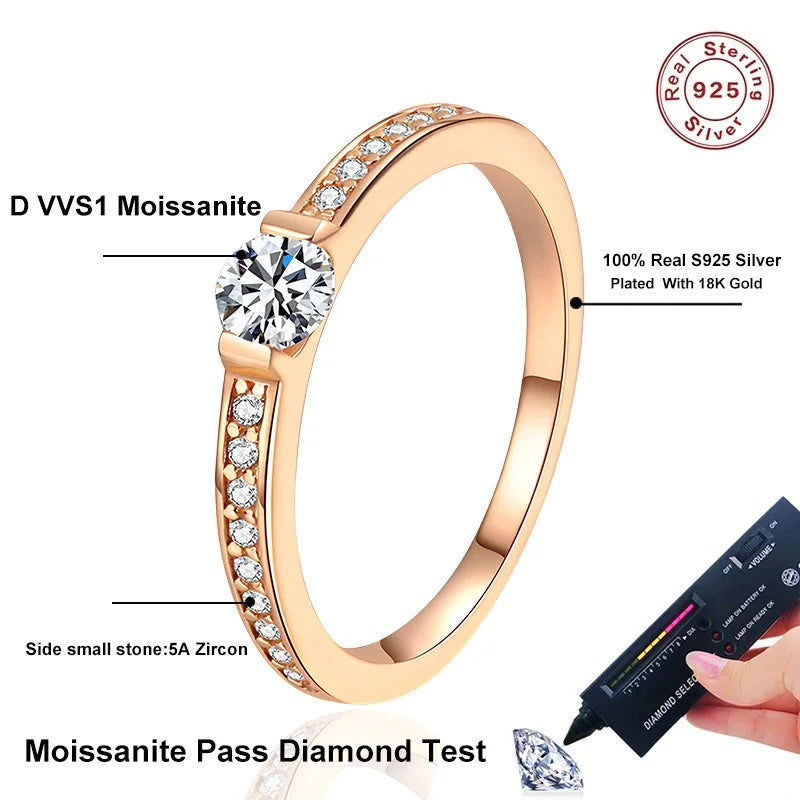 NeeTim 0.3ct D Color Moissanite Eternity Band Ring 925 Sterling Silver with Rose Gold Plated Wedding Rings For Women Jewelry