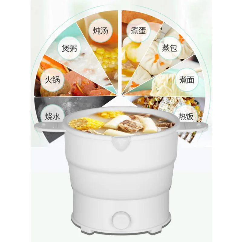 Foldable Electric Cooker 220V Mini Multifunction Hot Pot Food Steamer Cooking Machine for Dormitory Noodle Cooker for Travel