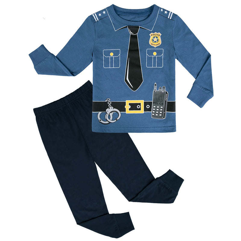 Kids Pajamas Sets Fireman Sleepwear Boys Policeman Police Cosplay Pijamas Halloween Pyjamas Children Long Sleeve Tops+Pants 2pcs